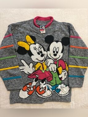 Vintage 90s Mickey & Minnie Mouse 3D Elements Knit Sweater Youth Medium